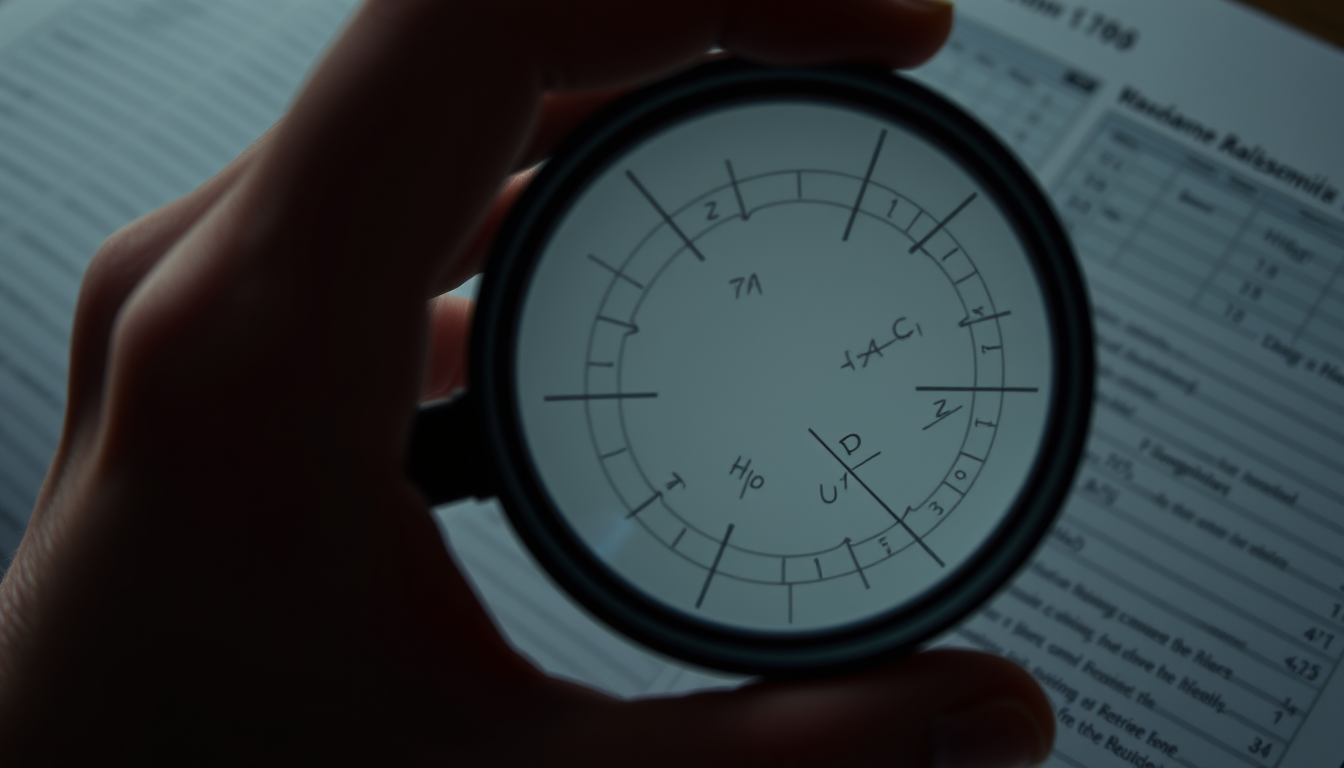 Generated illustration: A magnifying glass revealing hidden mathematical diagrams on a page that appears blank to the naked eye.