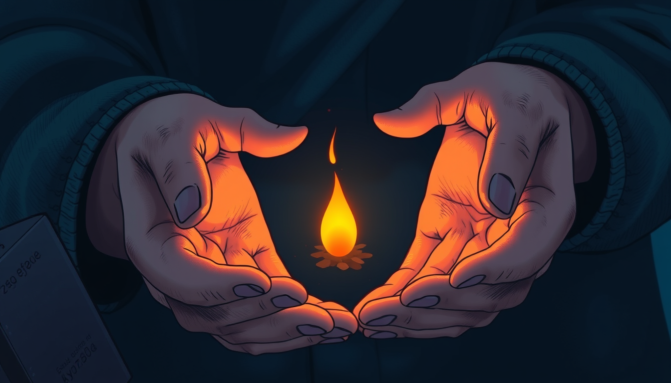 Generated illustration: Hands carefully shielding a glowing ember, symbolizing the stewardship of a slow-burning idea.