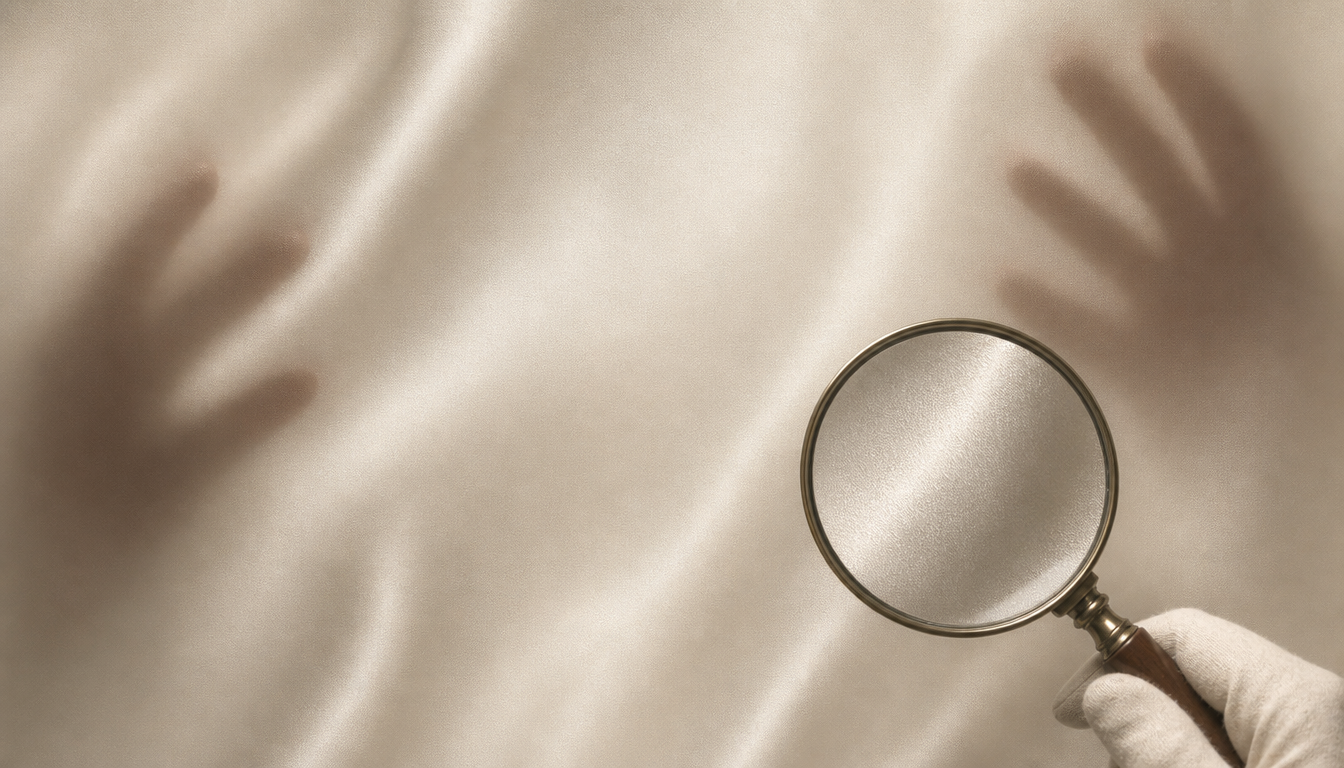 Generated illustration: A piece of fabric appears seamless, with erased seam lines and faint hand silhouettes behind translucent layers.