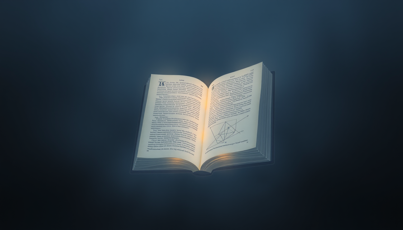 Generated illustration: A ghostly, translucent book floating in darkness with glowing mathematical symbols shining from within.