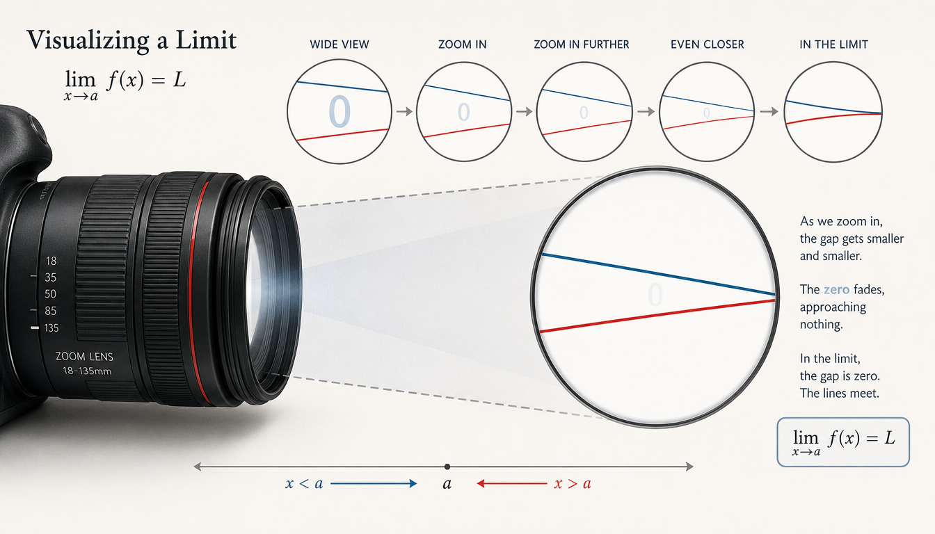 Generated illustration: A magnifying lens focusing on a tiny, shrinking gap between two lines, represented by a fading zero.